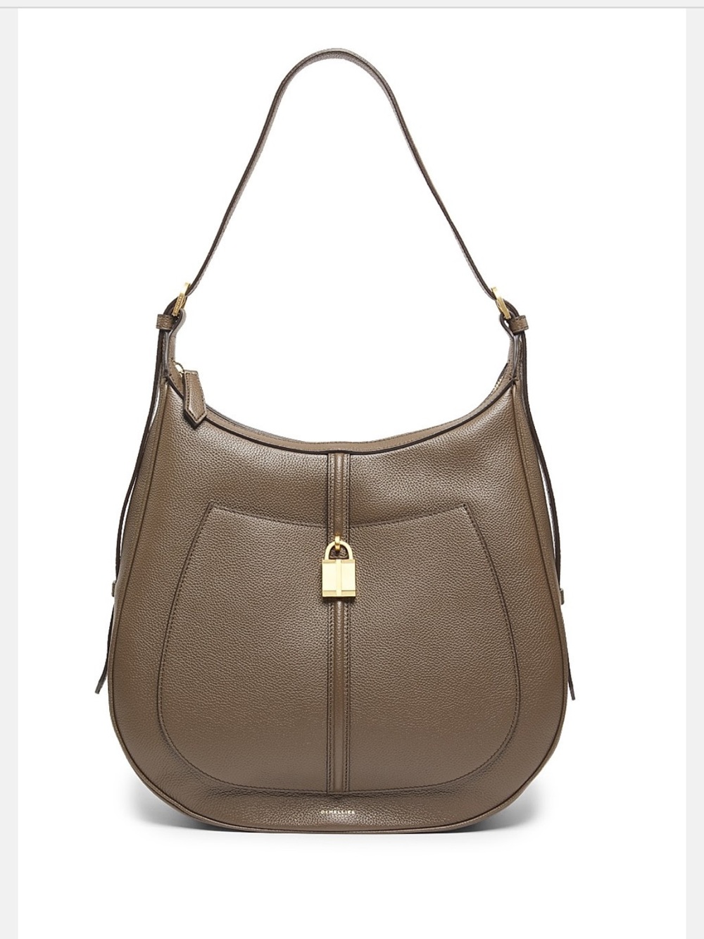 DeMellier Taupe Brown Pebbled Leather Hobo Shoulder Bag with Gold Hardware